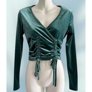 90s Y2K Green Velvet Women's Crop Top Wrap Adjustable Whimsigoth Boho Small
